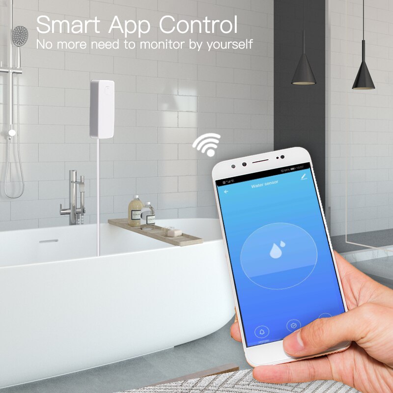 Wifi smart oversvømmelsessensor vandlækagedetektor oversvømmelsesalarm sikkerhedsalarmsystem tuya/smart life app fjernbetjening