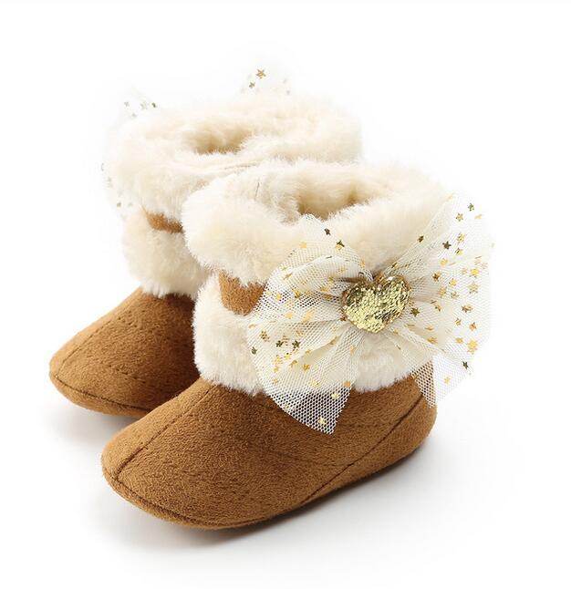 0-12M Princess Newborn Infant Baby Girls Snow Boots Warm Winter Autumn Ankle Boots Bow Sequins Toddler Baby Girl Shoes: B / 6  to 9M