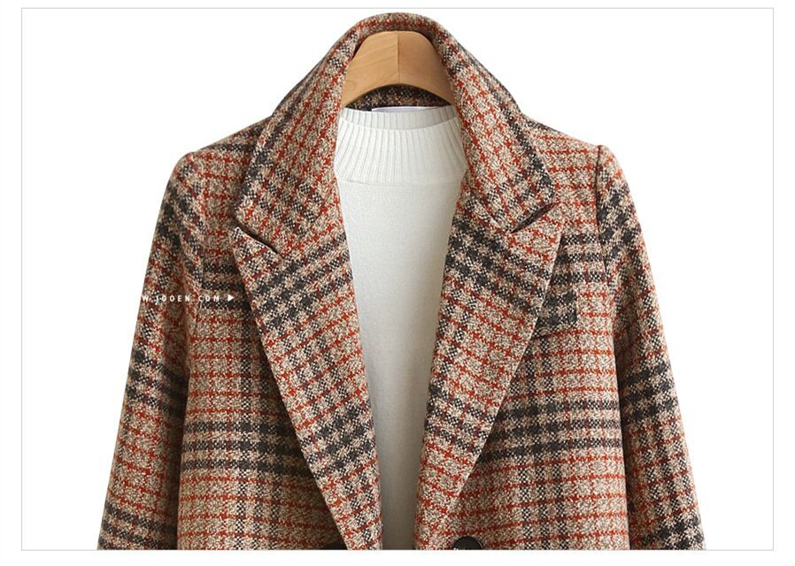 Høst vinter dame ullfrakk løs tartan uformelt Plus størrelse 4xl lange ullfrakker damejakke