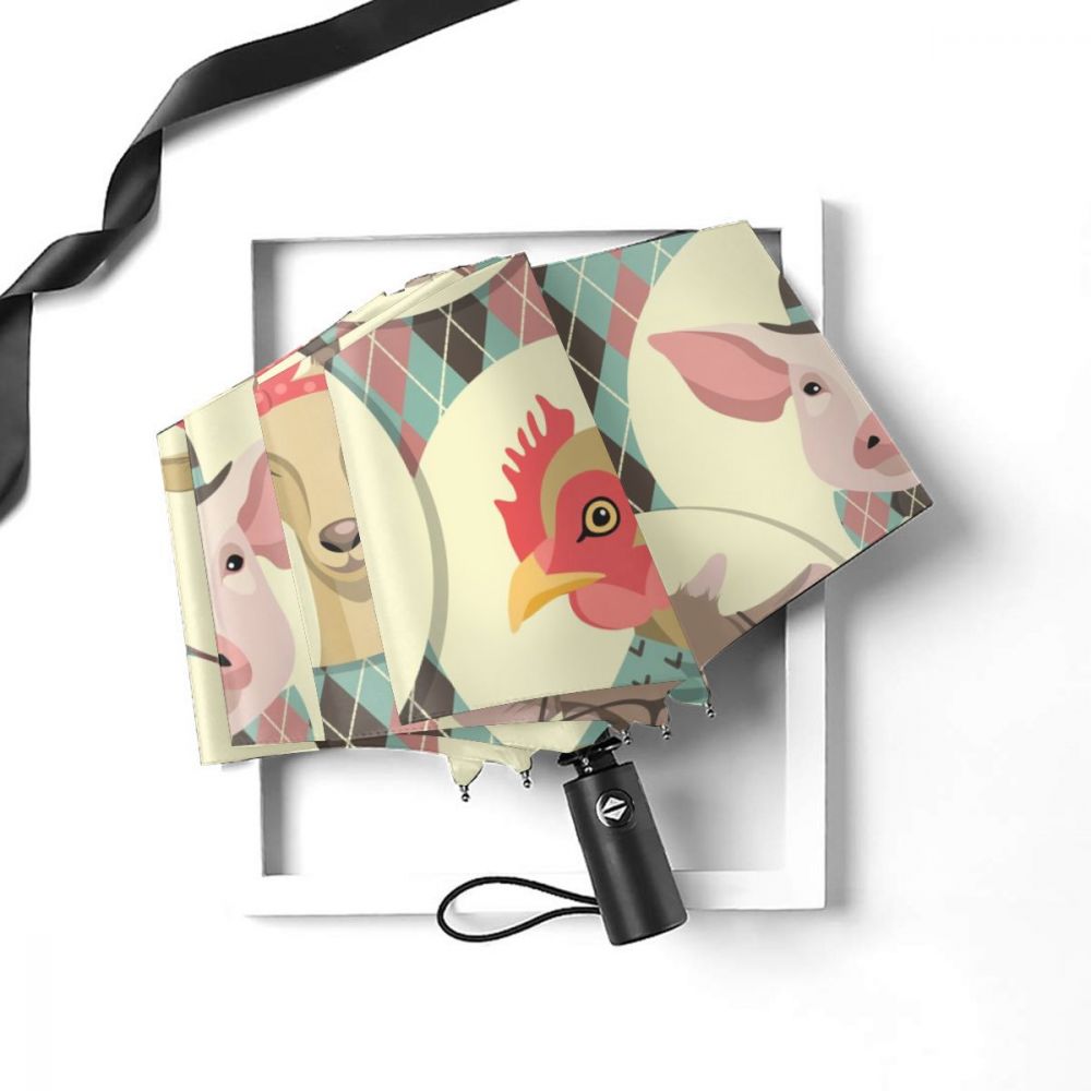 Automatic Umbrella Farm Animals Head Cartoon three-fold umbrella women men rain umbrella