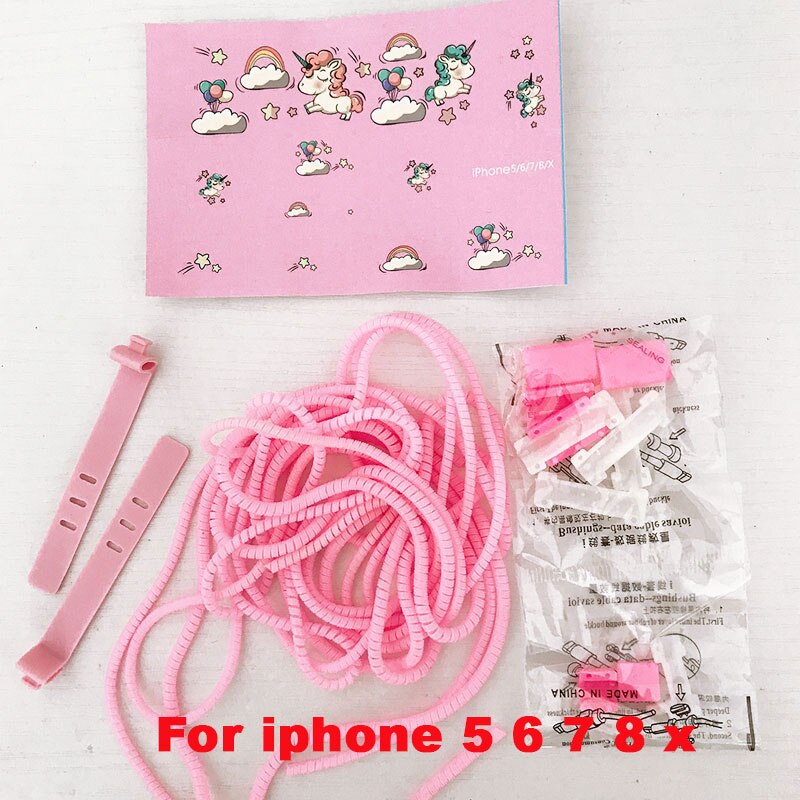 3 i 1 kabel opptrekker tpu spiral ledning beskyttelse usb ladekabel beskytter øretelefon ledningshåndtering til iphone 5 5s 6 7 8: 3 til iphone