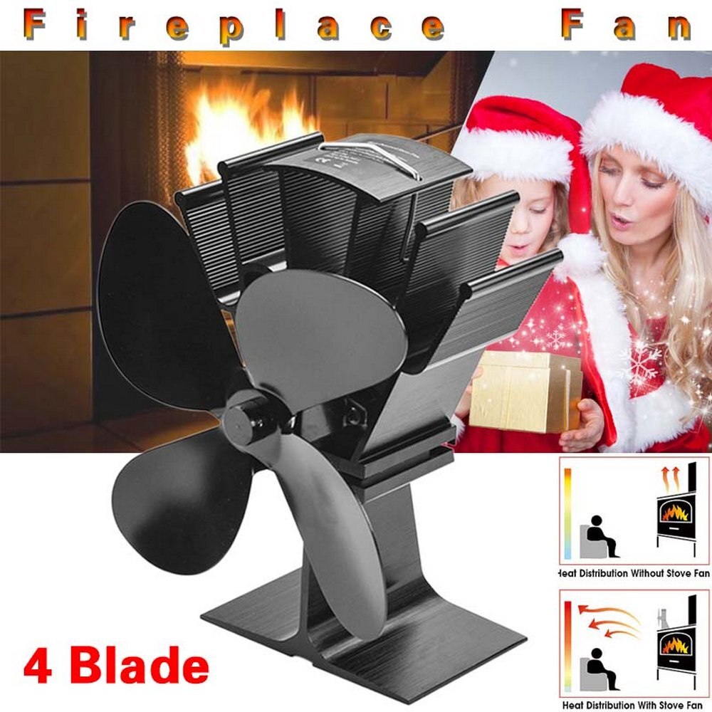 Ecofan-ventilador para hogar de 4 aspas, estufa de calor con ventilador, registro de quemador de madera, silencioso, para el hogar, distribución eficiente del calor