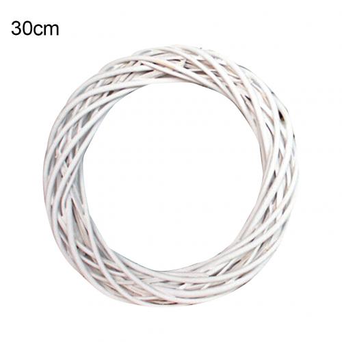 Guirnalda blanca de mimbre de redondo para Navidad, adornos de mimbre artesanales, flores colgantes, adorno para puerta del hogar, decoración de anillo de vid: 30cm