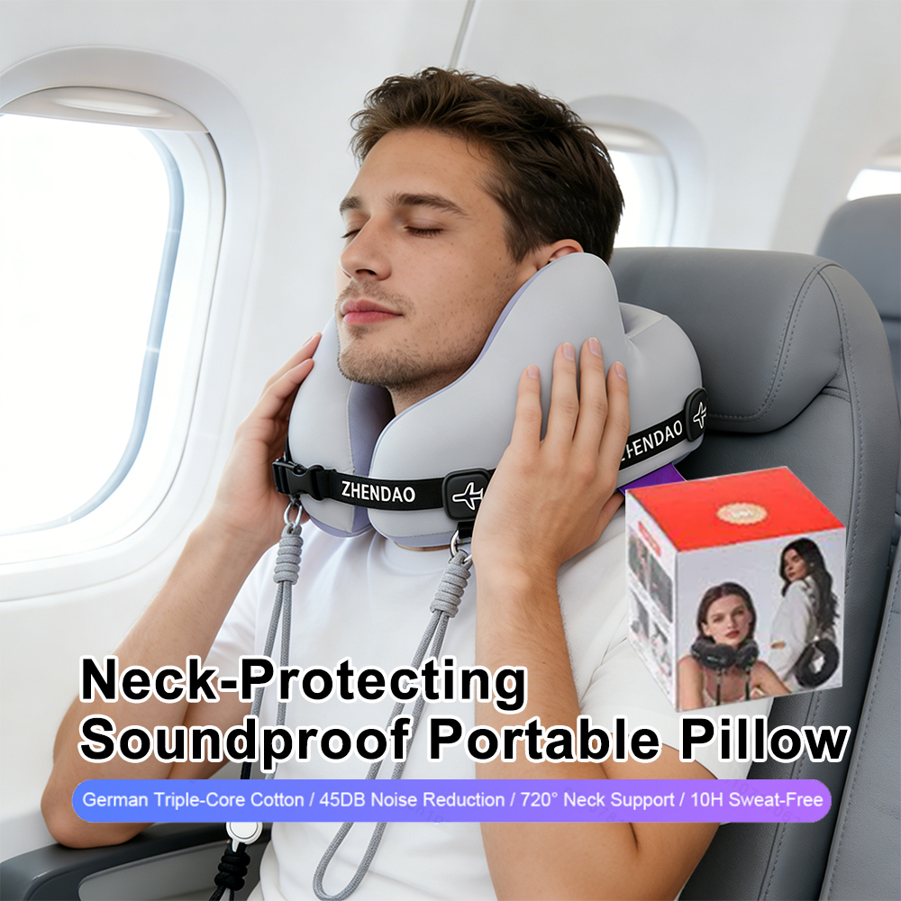 Neck-Protecting Soundproof Travel Neck Pillow Memory Foam Airplane Pillow for Head Support Ergonomic Home Flight Car
