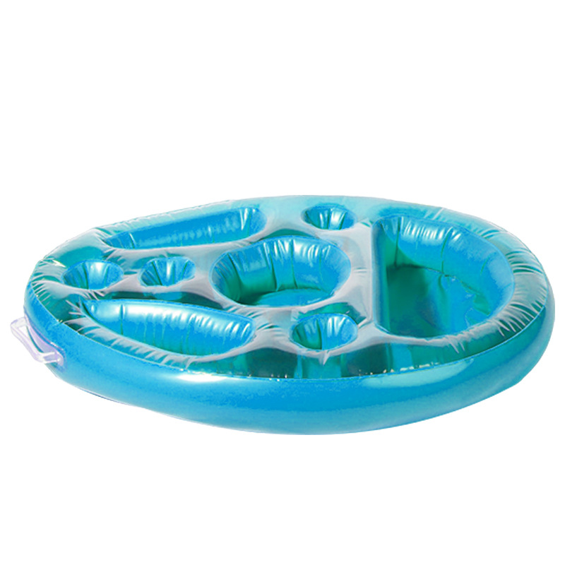 Uppblåsbar vattenisbar i pvc - självbetjäningsbricka för is, flytande dryckeshållare för fest, med flerhåls muggunderlägg: Blå