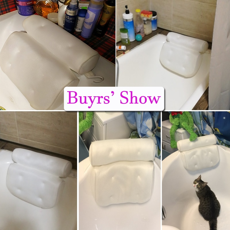 Cojín para bañera de hidromasaje, cojín de baño SPA con ventosas, soporte para el cuello y la espalda, almohada para reposacabezas gruesa para el hogar