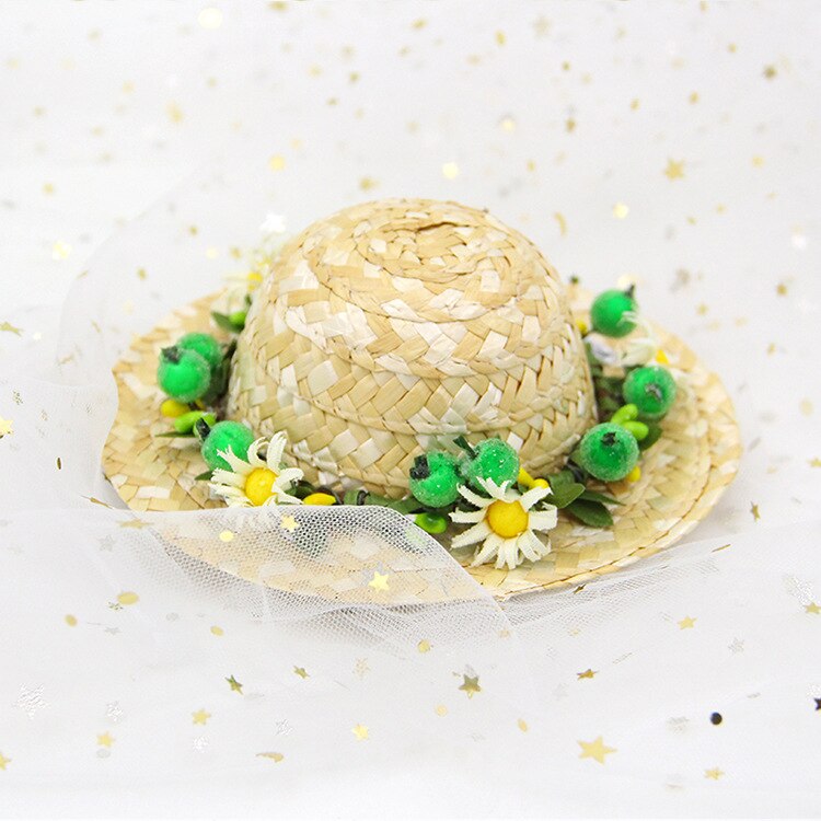 Chapeau d'été pour chien, petit et moyen gabarit, Style hawaïen, chat drôle, décoration en bambou libellule, paille tressée, fournitures pour animaux de compagnie: green / out diameter 16cm
