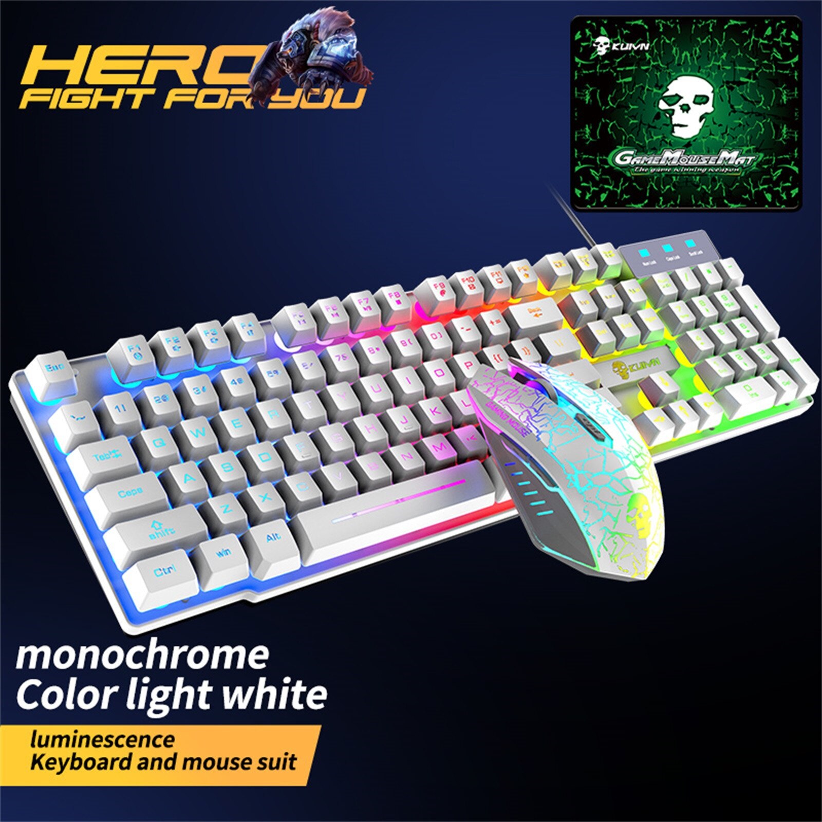 T6 Wired Gaming Keyboards 2400DPI Gaming Mouse Combo with Mouse Pad Rainbow Multi Backlight USB Wired Gaming Mouse Set #BL2