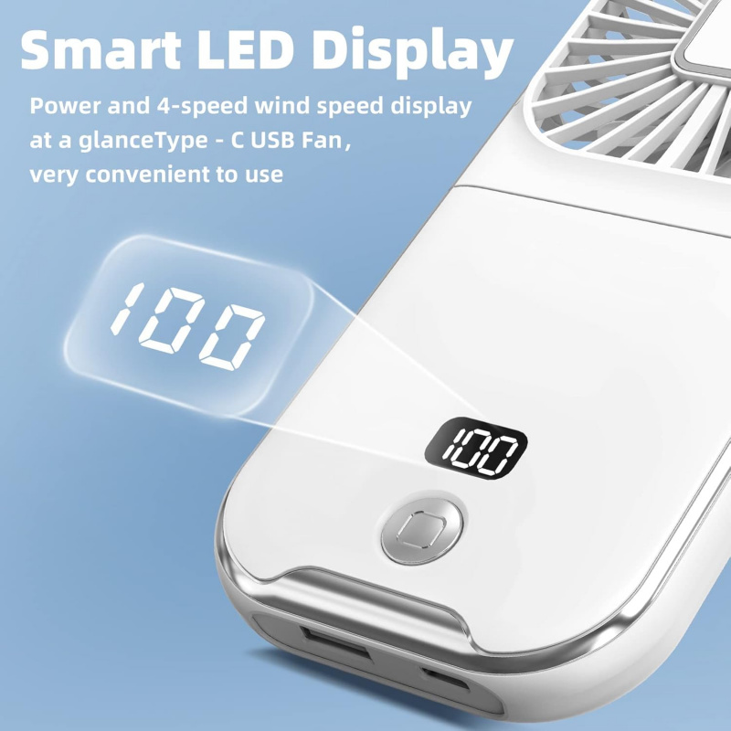 Draagbare oplaadbare 4 snelheden verstelbare mini-nekventilator Elektrische ventilator 3000 mAh Werkt op batterijen Kleine ventilator Snelle warmteafvoer