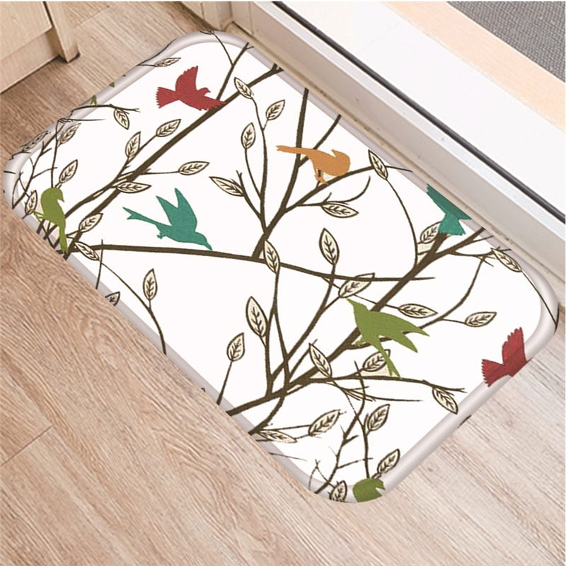 1 stk 40*60cm træ blomst fugl mønster skridsikker ruskind tæppe dørmåtte dørmåtte udekøkken stue gulvmåtte tæppe 48299: 2dd-48299-009