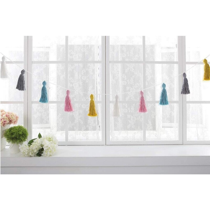 2Pcs/Set Cotton Tassel Garland Pastel Banner Colorful Party Backdrop Decorative Wall Hanging Decorations