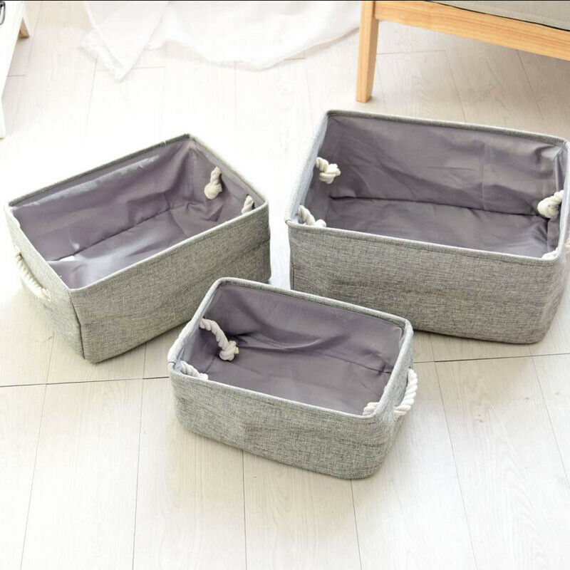 Folding Square Storage Utility Box Fabric Cube Drawer Organizer Cloth Basket Bag Thick cotton rope thicker EVA Clothes storage: Gray / L