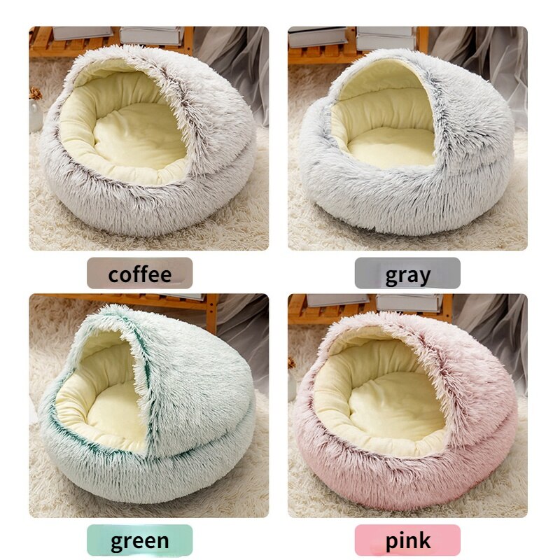 Sac de couchage en peluche pour animaux de compagnie, demi-paquet rond et en velours cristal, lit en peluche pour chat, coussin pour chien, fournitures pour animaux de compagnie: coffee / Diameter 50cm