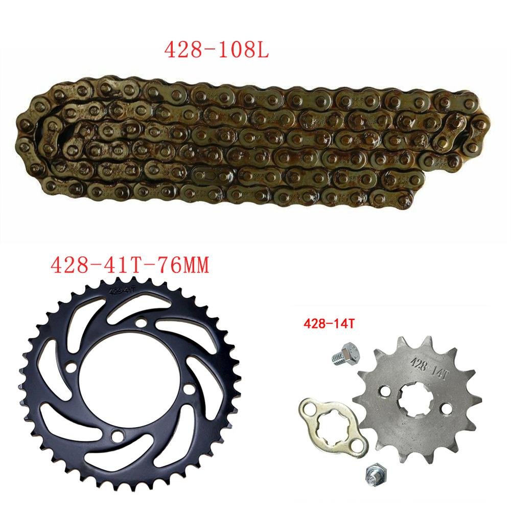 428-108L Chain w/ 14T 17MM Front Sprocket 41T Rear Back Sprocket Cog for 50cc to 125cc Dirt Bike ATV Go Kart Quad Pit bike Buggy