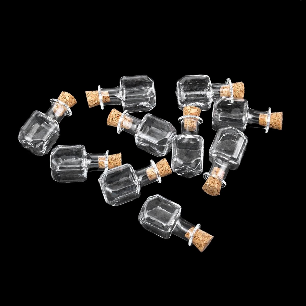 10pcs Clear Cubic Shape Mini Glass Bottles Jars With Cork Wish Note Craft Bottle