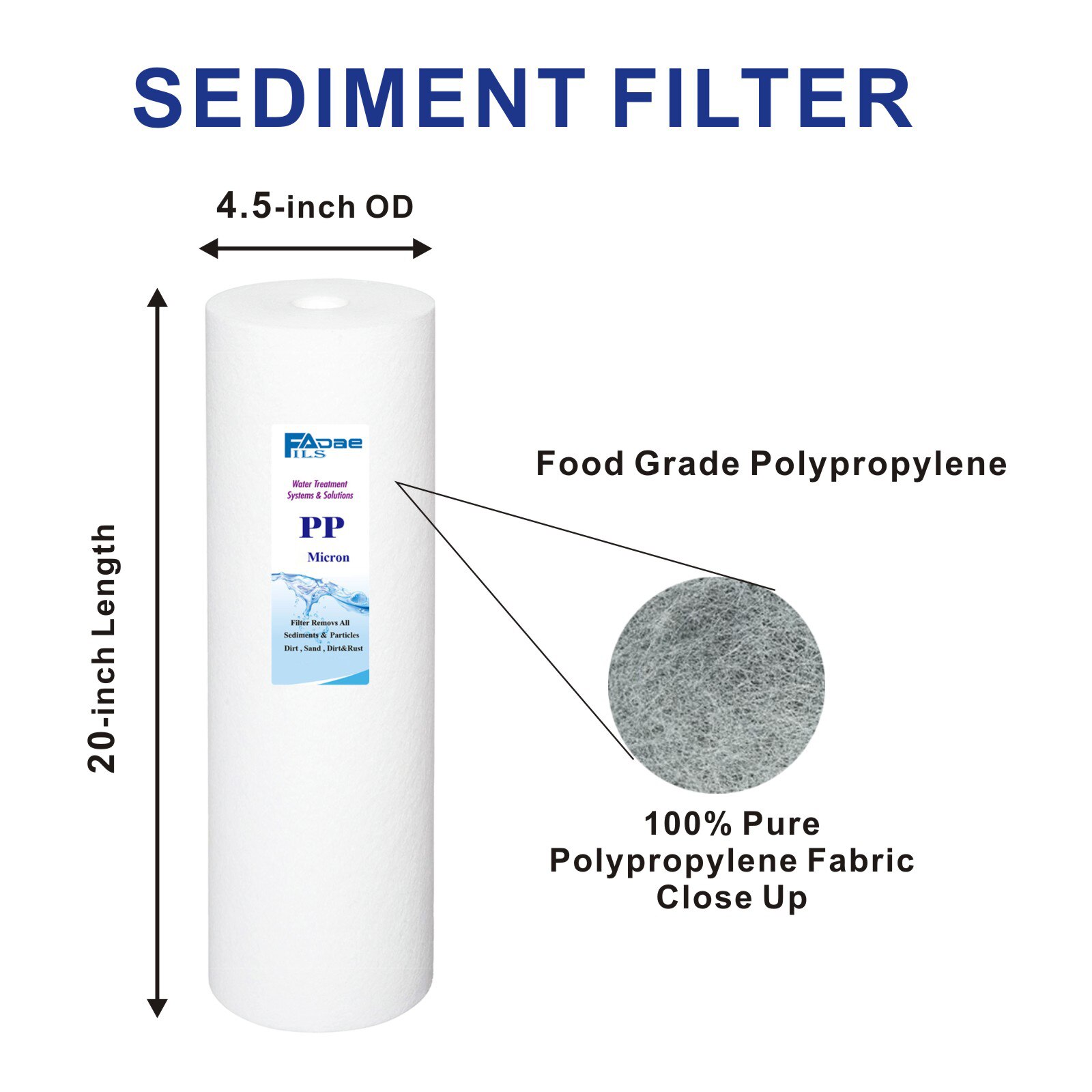 Universal 20-Inch Big Blue Sediment Filter Cartridges 20&quot; x 4.5&quot; Whole House PP Spun Water Filters 5 Micron - 1 PACK