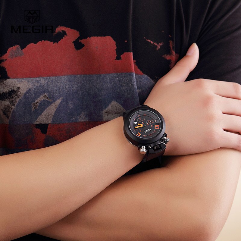 Megir heren quartzhorloges analoge chronograaf merk polshorloge heren siliconen band waterdicht uur 2004