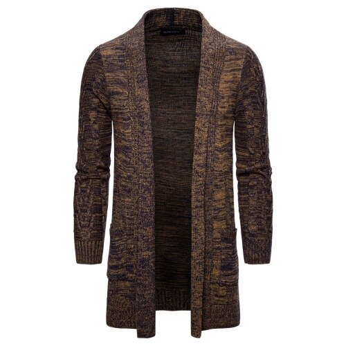 Mannen Lange Gebreide Trui Jassen Casual Vest Mannen X-Lange Gebreide Vest Jas Effen Kleur Sweatercoat: Brown / Xxl