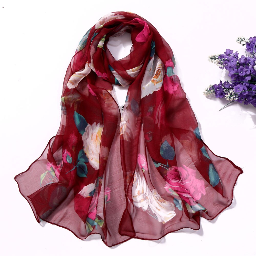 Foulard en mousseline de soie Georgette pour femmes, fleur de Rose, Foulard pour femmes, châle, Bandana , Protection solaire pour la plage: Wine red