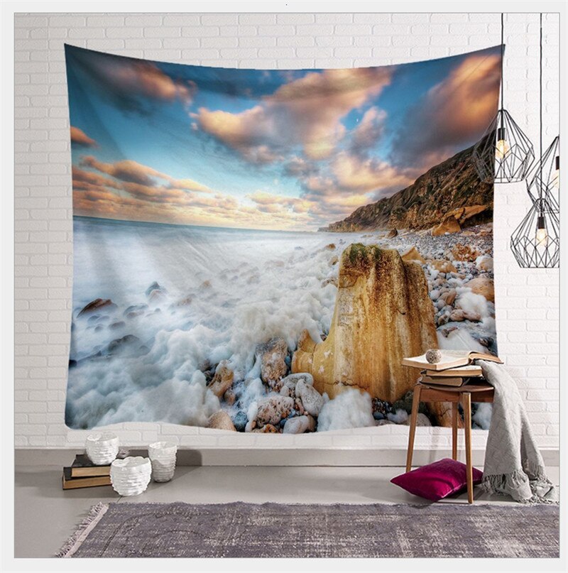 95cm x 73cm kunst naturlig utsikt veggteppe flott sjø solnedgang utskrift veggteppe vegghengende veggteppe stue hjemmeinnredning: 6