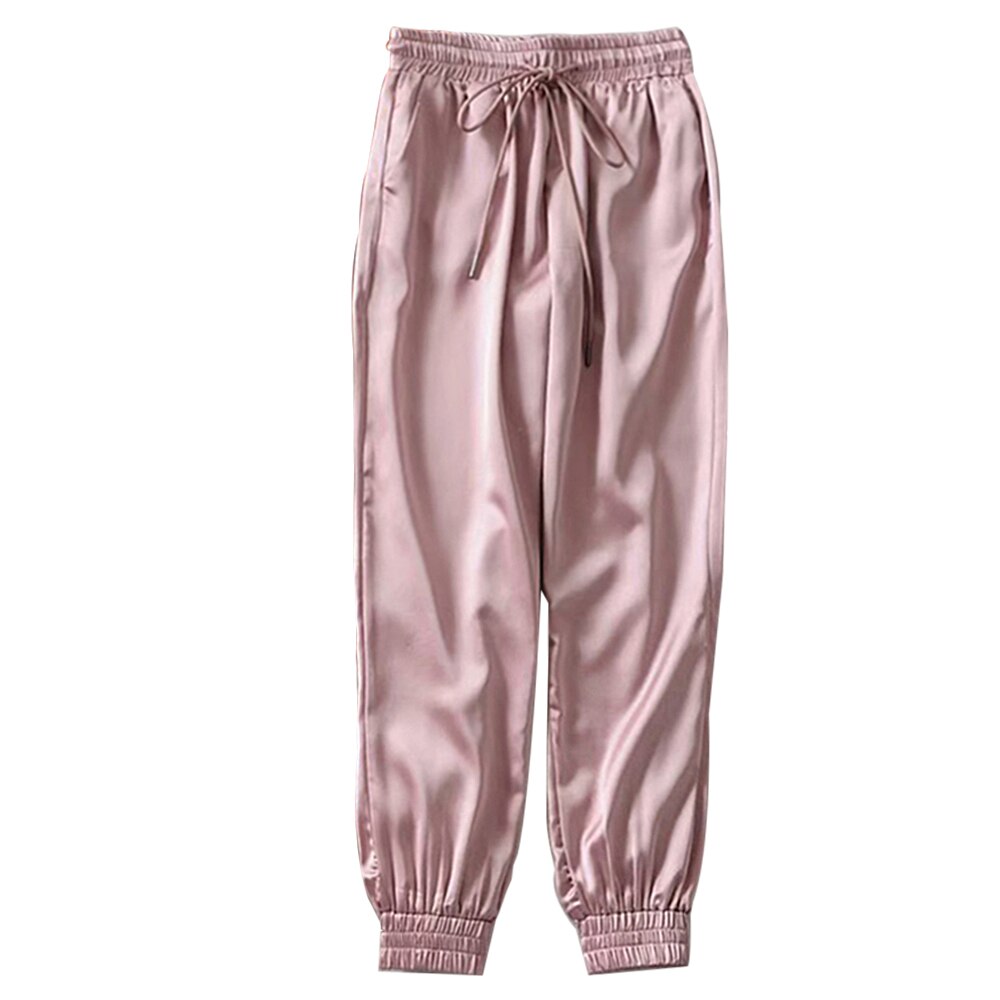 Sfit Vrouwen Zomer Satijn Cargo Broek Vrouwen Europa Trekkoord Losse Ongedwongen Sport Broek Vrouwen Bf Joggers Streetwear Cargo Broek: Pink / Asian Size M