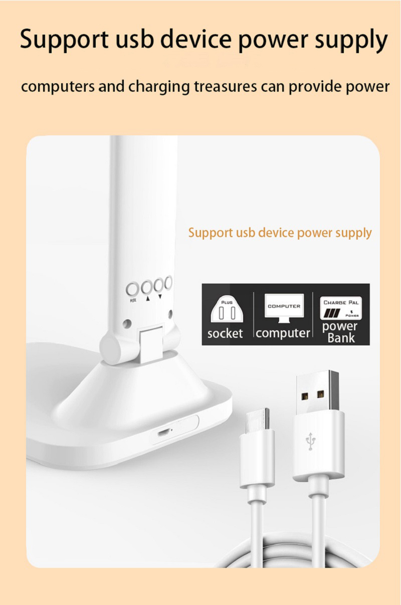 Opvouwbare LED-tafellamp Lezen Oogbescherming 3-kleuren Traploos dimbaar Tijd Datum Temperatuur USB Charge Touch LED-nachtlampje
