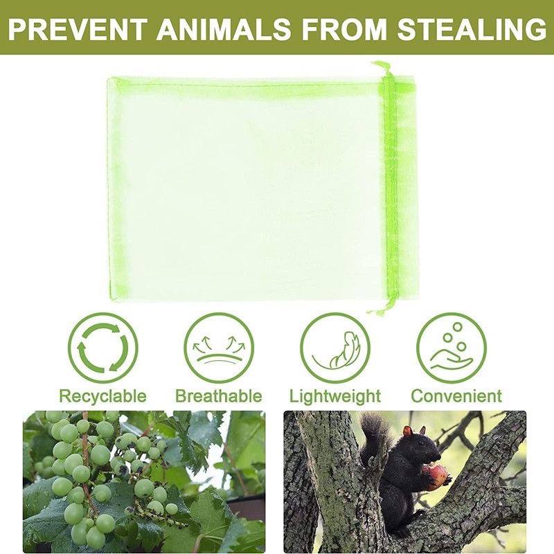 1-100Pcs Bundle Mouth Organza Drawstring Garden Bird Proof Net Fruit Protection Bag Mesh Packaging Bags Gardening Tools