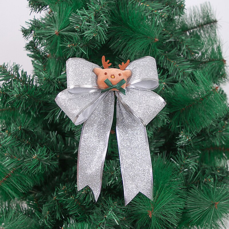 21cm jul rosett tecknad santa älg band rosett guld silver röda rosetter för hantverk julgran prydnader år leveranser: Silver 1