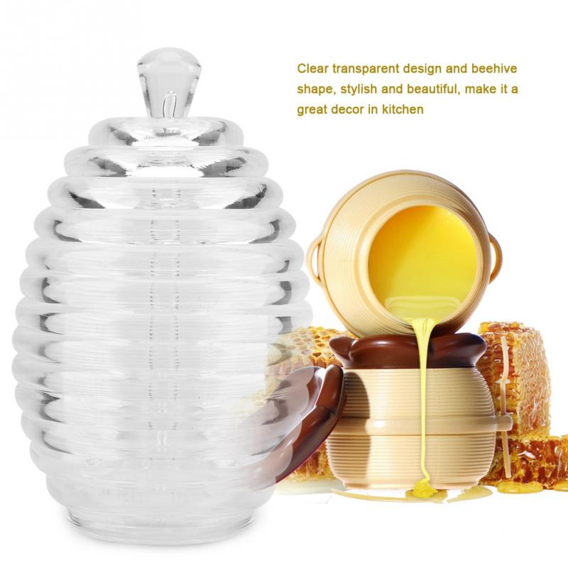 265ml gennemsigtig bikubeformet honningkrukke med drypstang til opbevaring og udlevering af honning