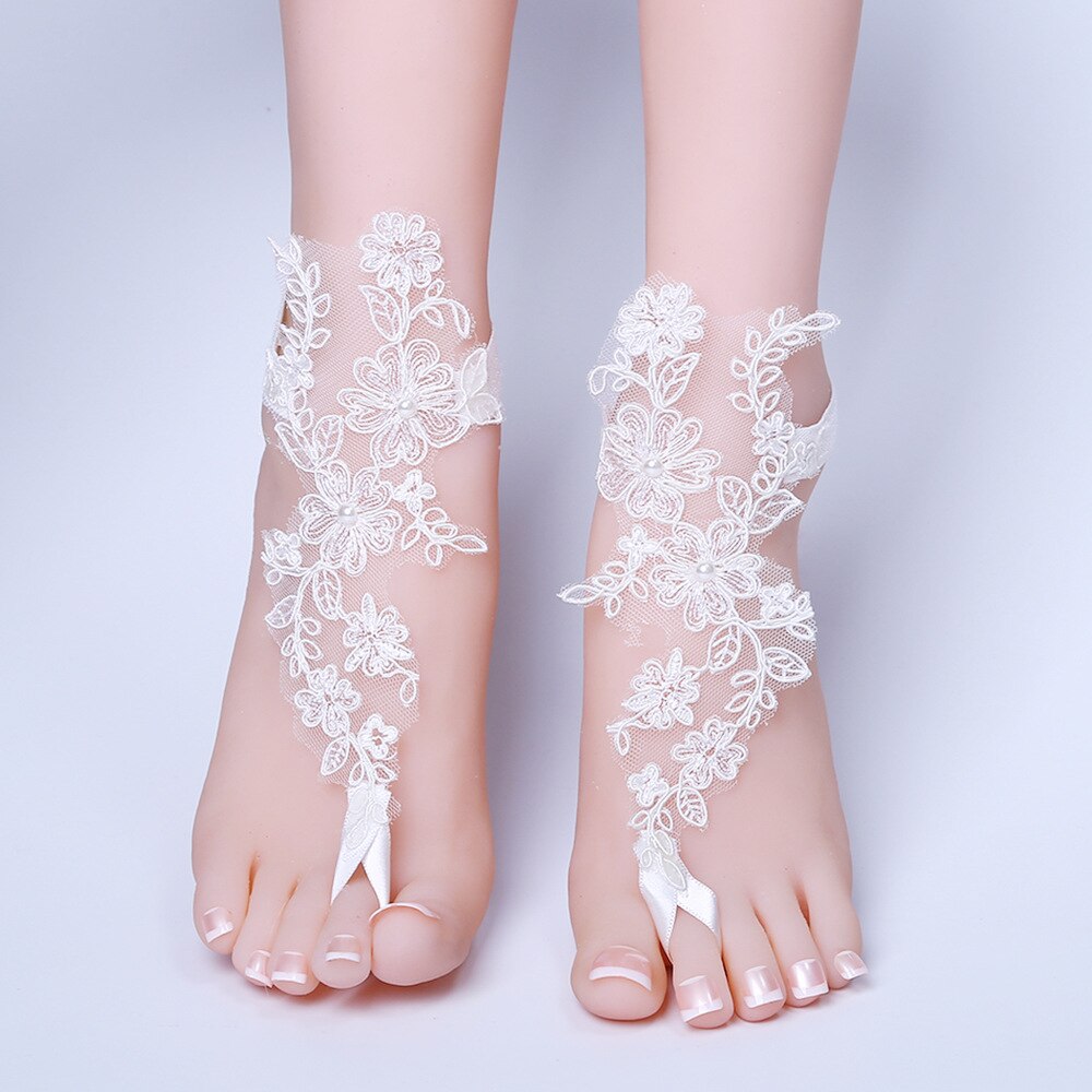 1 paar Wedding Bridal Enkelbanden Kant Decor Ketting Vrouwen Lady Beach Voet Sieraden Ketting Barefoot Sandalen Schoenen Accessoires