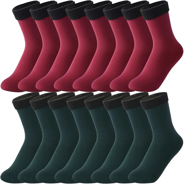 10 Pairs Winter Warm Women Socks Solid Color Thicken Thermal Socks Soft Plus Velvet Socks Casual Snow Sock Home Floor Beige Sock: 5 Red 5 Green