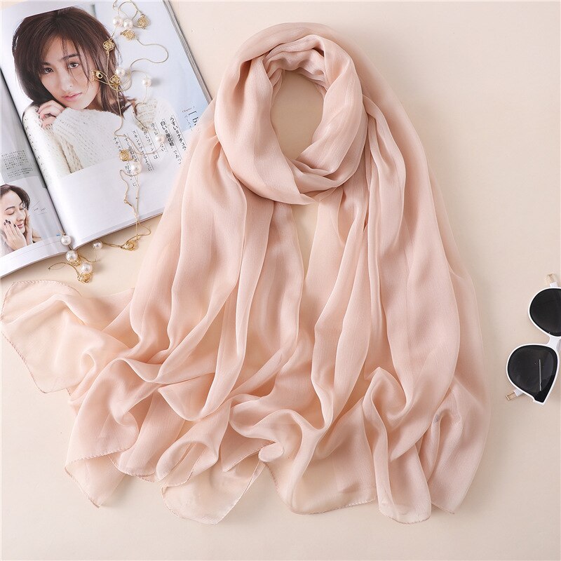 2022 Brand Women Scarf Solid Summer Silk Scarves Lady Shawl Wrap Large Size Beach Stoles Pashmina Foulard Hijab: BS13-24