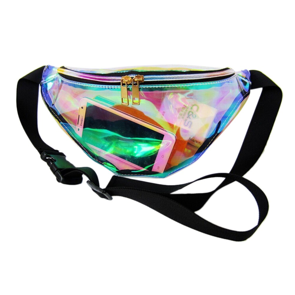 Punk arco-íris transparente fanny bum bolsa feminina cintura senhora menina retro saco