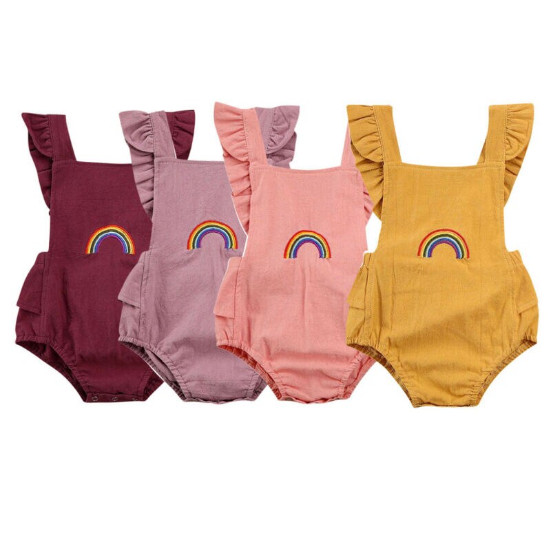 Babymeisjes romper zonder mouwen, geplooide katoenen jumpsuit, outfits, zonnepak, schattige babymeisjeskleding 0-18m