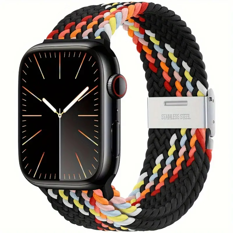 For apple watch band ultra 2 49mm 45mm 41mm 44mm 40mm Nylon Elastic Braided Solo Loop iwatch se 9 8 7 6 5 4 3 42mm 38mm strap: Blue Pink / 14mm