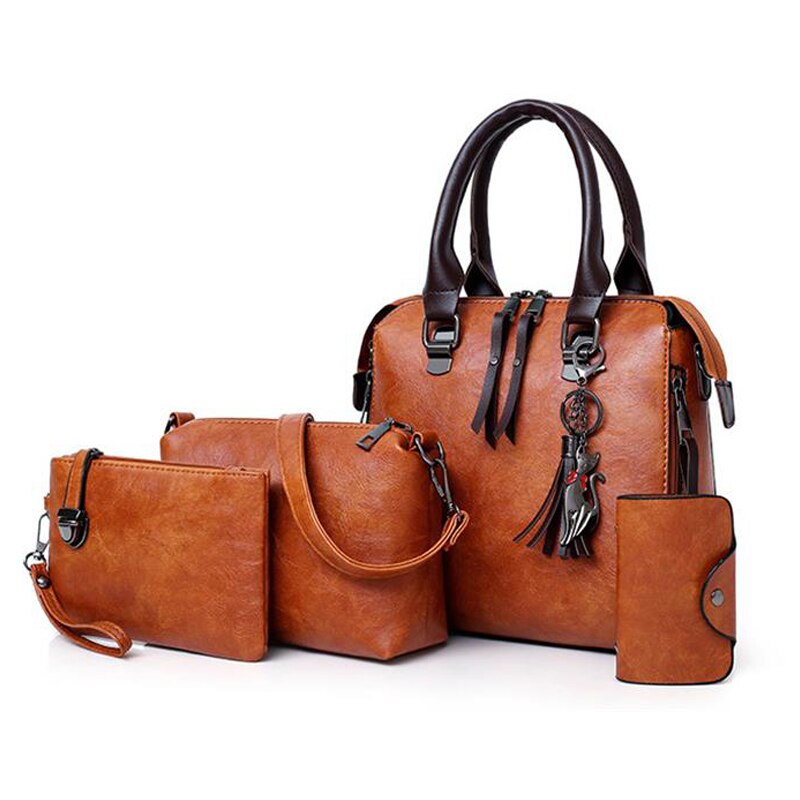 PUIMENTIUA 4 pièces/ensemble sacs à main de luxe femmes couleur unie sac à main femme sac à bandoulière voyage Shopping dames sac à bandoulière: brown
