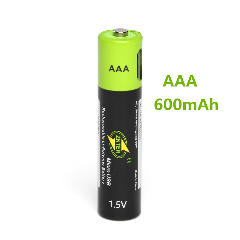 Znter 1.5v aaa-akkus, 600 mah, usb-wiederaufladbarer lithium-polymer-akku, schnellladung über micro-usb-kabel: 1 stück batterie