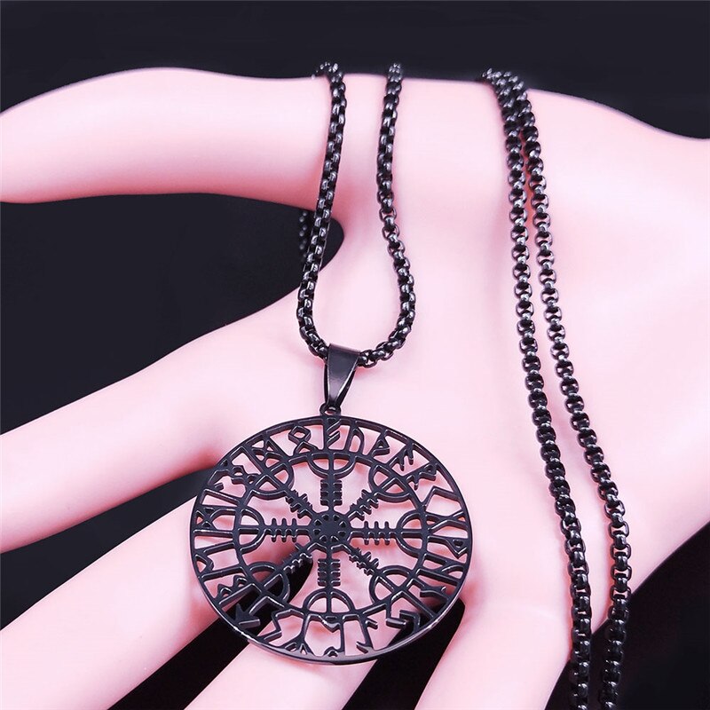 Viking Vegvisir Kompas Ketting Ketting Mannen Rvs Nordic Runen Odin Statement Ketting Kelten Etnische Sieraden N3048S05