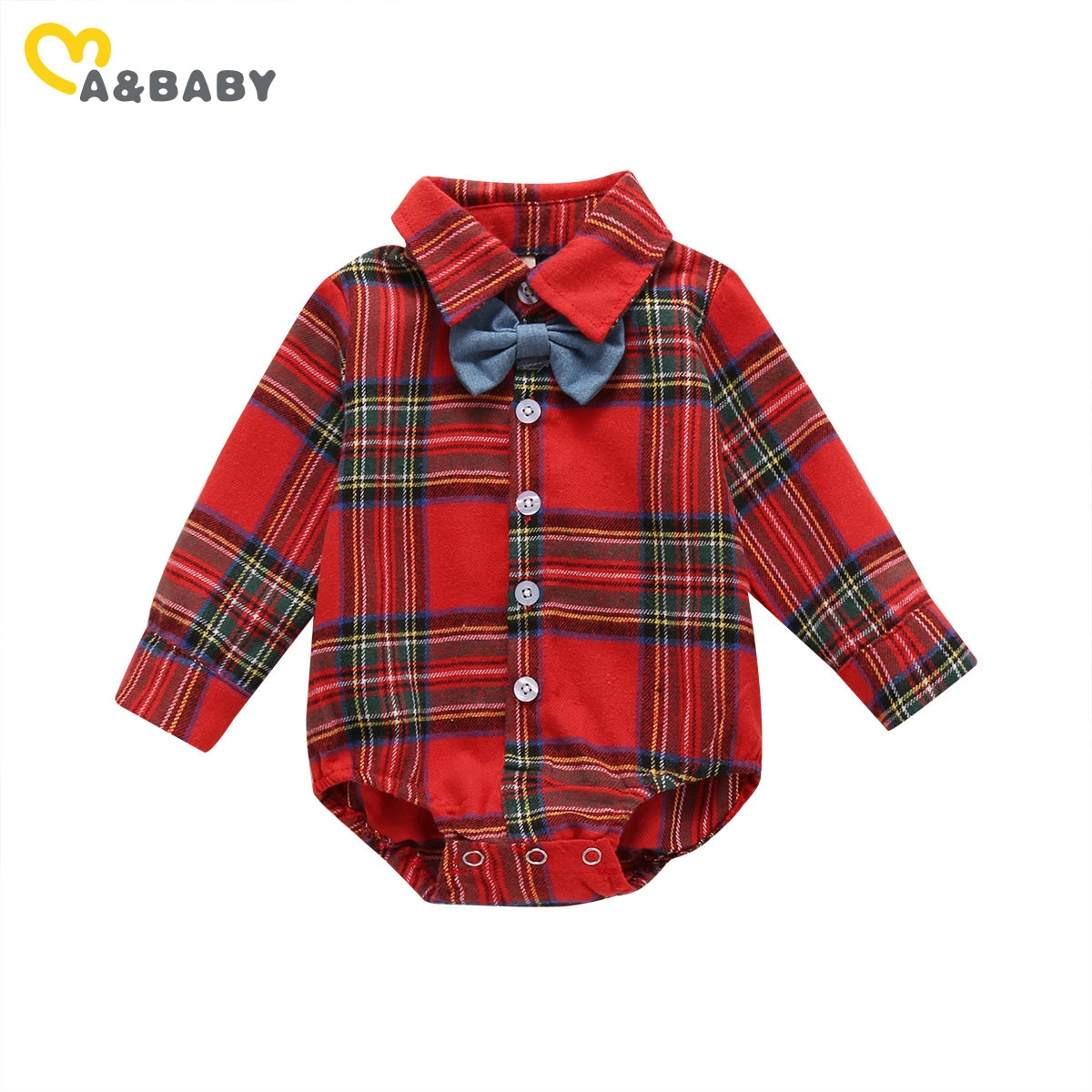 Ma&amp;Baby 0-24M Christmas Newborn Infant Baby Boy Plaid Romper Bow Gentleman Suit Long Sleeve Jumpsuit Xmas Red Clothing