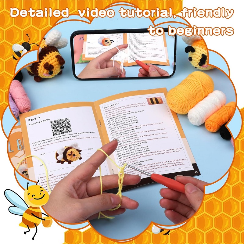 Crochet Beginner's Tool Kit Crochet Animal Tool Kit with Tutorials Little Bee Complete Starter Kit Handicraft Supplies