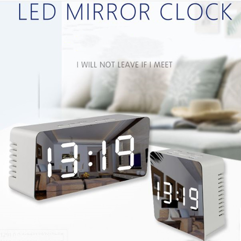 Spejl vækkeur digital snooze bordur vågne lys elektronisk tid temperatur display led makeup vækkeur