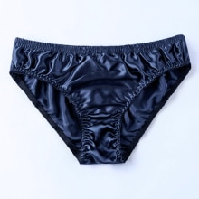 Men Sexy 100% Silk Briefs Knickers Low Rise T-Back Seamless Breathable Underpants Men&#39;s Thong Underwear: Navy Blue / XL