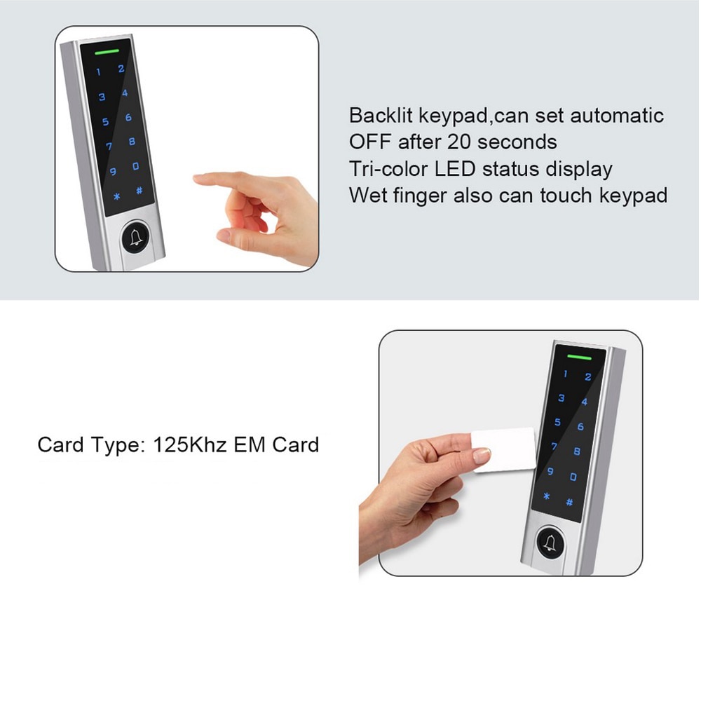 Touch screen keypad IP68 Waterproof Standalone access controller RFID 125KHZ access control machine 1000 user Electric Lock