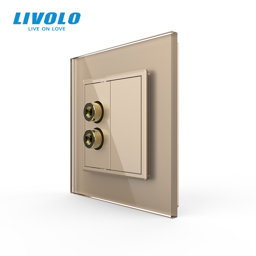 Livolo-enchufe de pared con Panel de cristal, enchufe de sonido estándar europeo: Single Gold