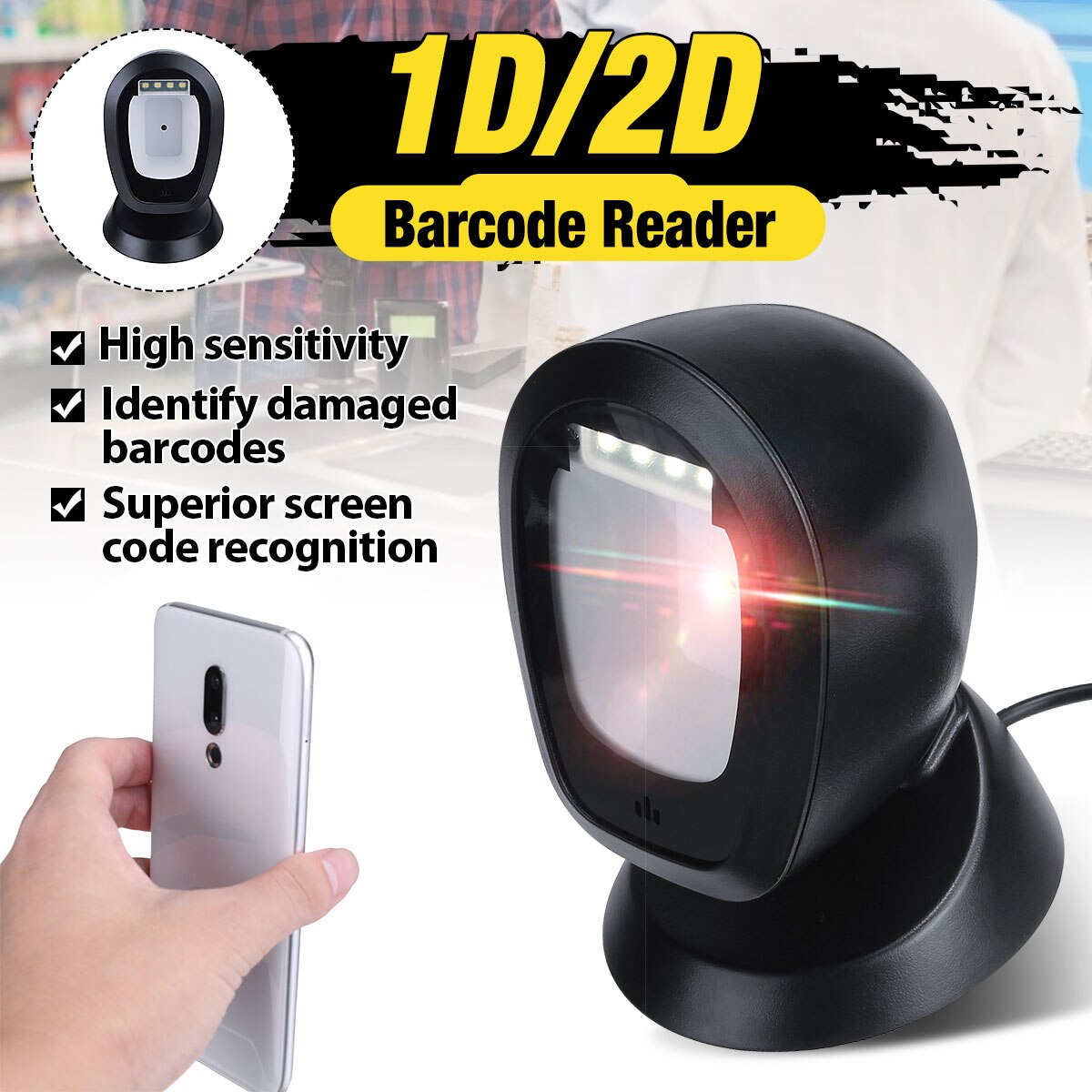 scanner di codici a sbarra automatico USB scanner di codici a sbarra 2D 1D vivavoce piattaforma di scansione a 360 gradi con interfaccia USB