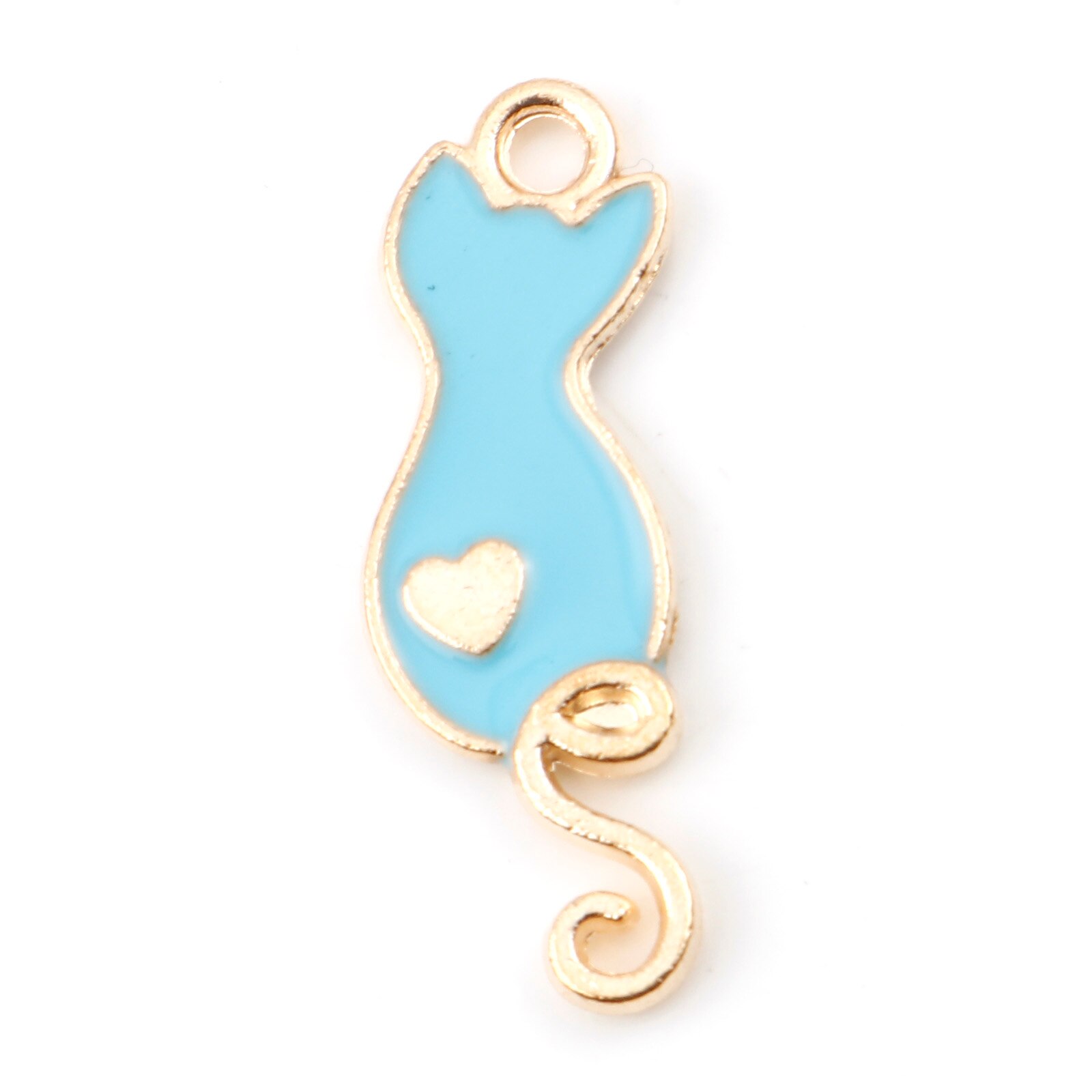 Pendentifs en métal couleur or, 20 pièces, en émail, mignon, dessin animé, chat, cœur, Animal, DIY, fabrication de bijoux, 25mm x 9mm: Blue