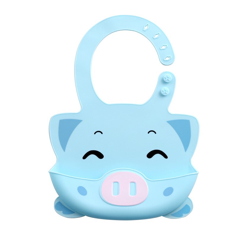 XCQGH 1Pcs Pig Pattern Cartoon Silicone Baby Bibs Boy Girl Infant Toddler Kids Feeding Apron Towel: Blue