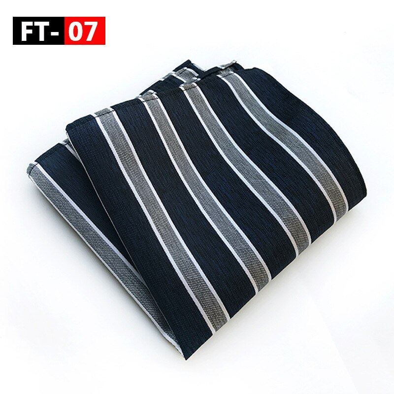 Mouchoir de poche bleu gris jaune #39 pour homme, mouchoir imprimé à rayures, mouchoir en soie et polyester, pochette de travail, serviette de poitrine 25*25cm: Ft 07