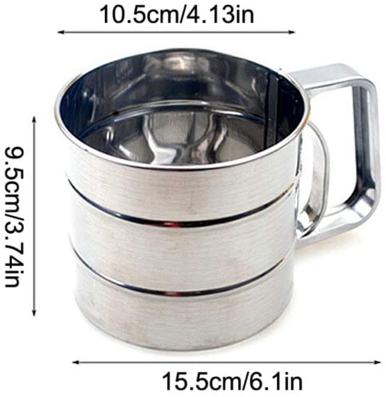 Flour Sifter, Stainless Steel Handheld Shaker Sieve Cup Mesh Crank Kitchen Baking Flour Sifter with Measuring Scale
