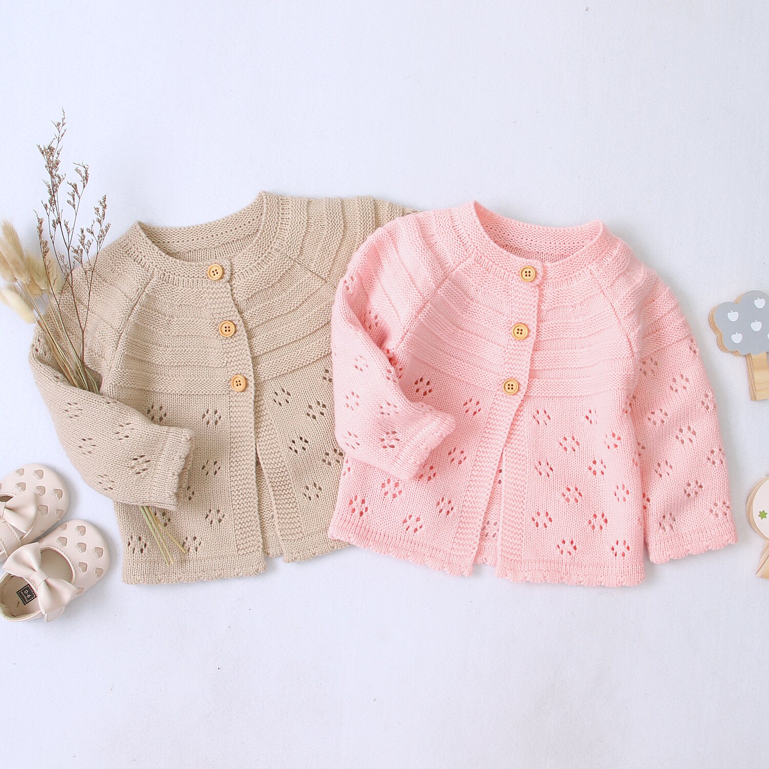 Focusnorm 0-18M Winter Baby Meisjes Trui Jas Knit Solid Lange Mouwen Single Breasted Warm Outfits